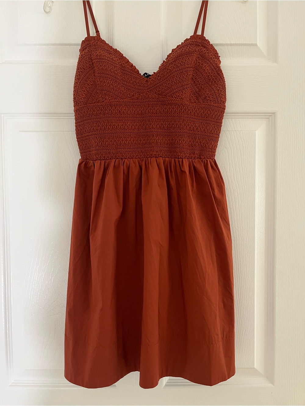 Dynamite Rust Red Crochet Bodice Spaghetti Strap Mini Dress